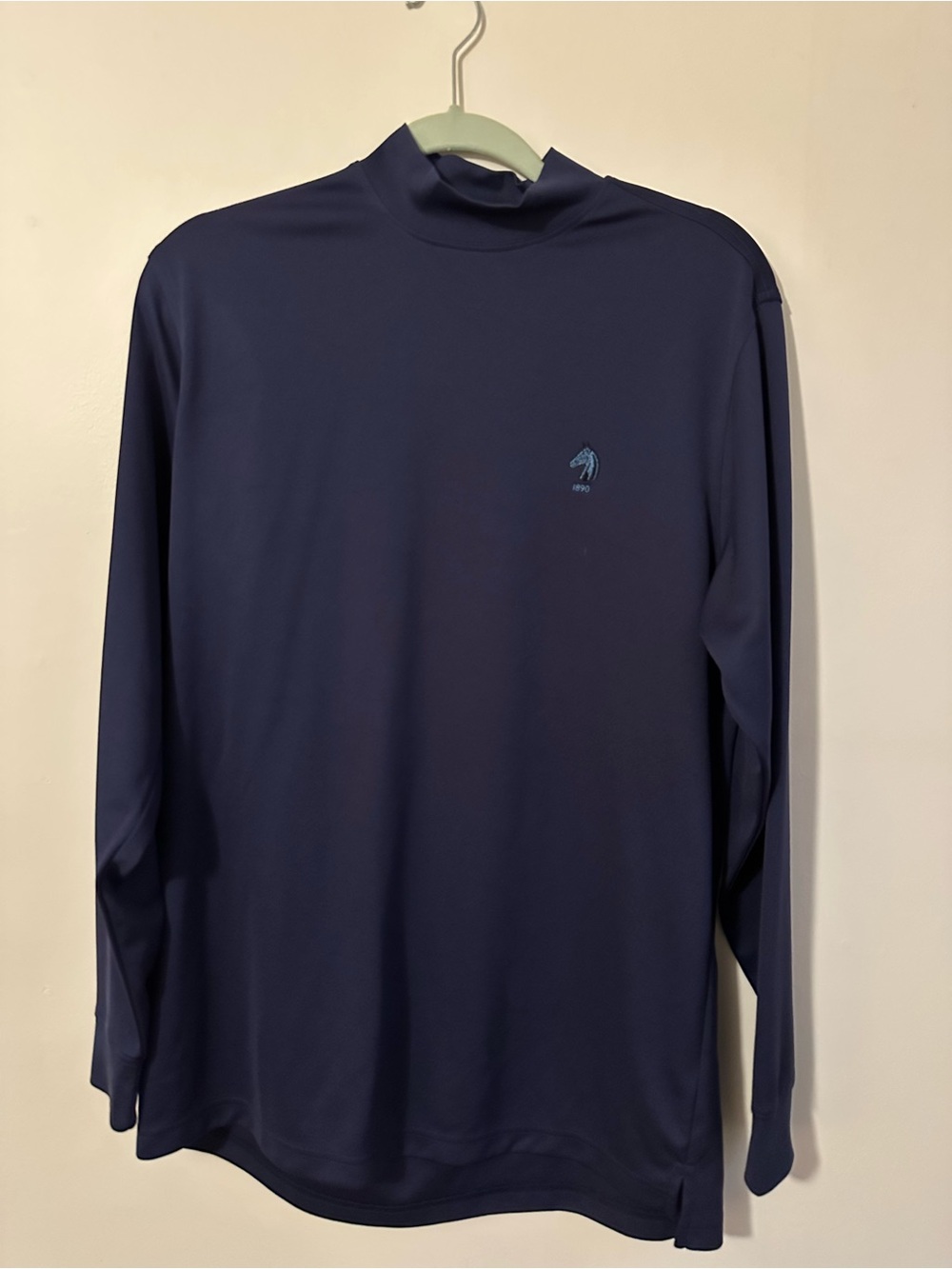 Donald Ross Navy Blue Mock Neck Long Sleeve Golf Shirt Small. PCC logo